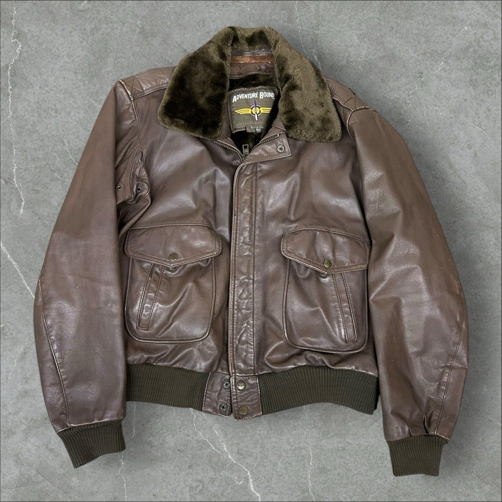 Vintage Adventure Bound Leather Jacket Mens 44 Brown Grais A-2  Bomber Sherpa